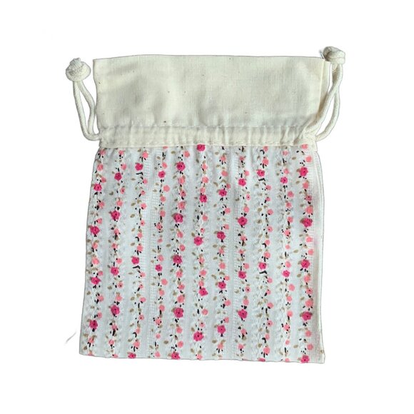 12 Pink Floral Flower Patterned Cotton Fabric Gift Jewelry Bags Drawstring Cord - Picture 4 of 8